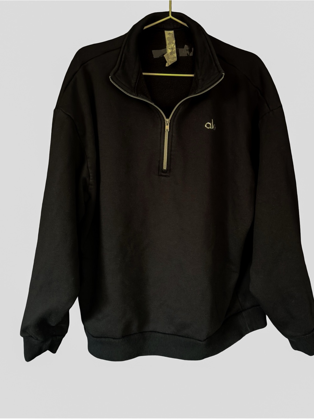 Alo Yoga Black 1/4 Zip Pullover Sweatshirt Fleece Lined Oversized Size L